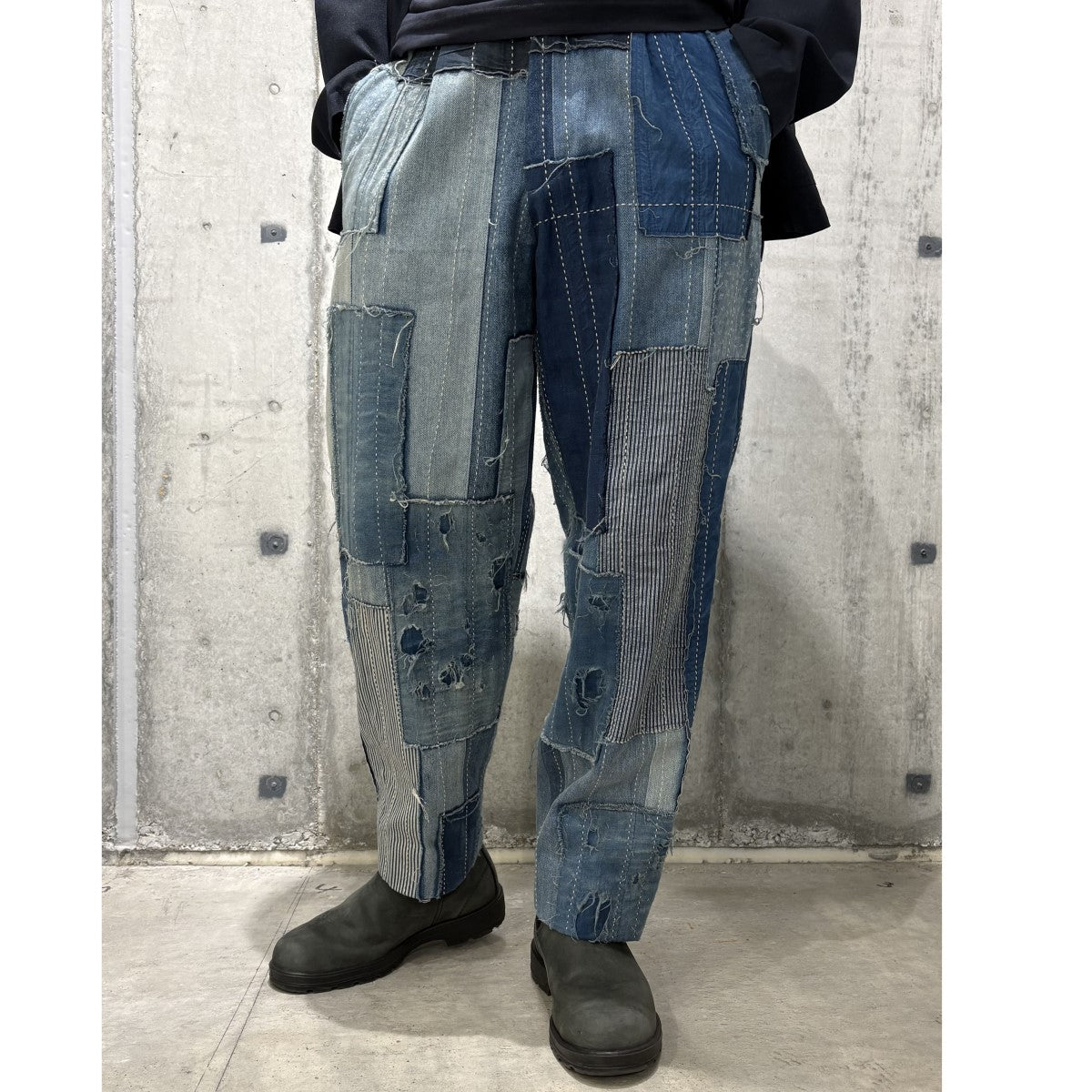 KUON Boro Denim Pleated Trousers