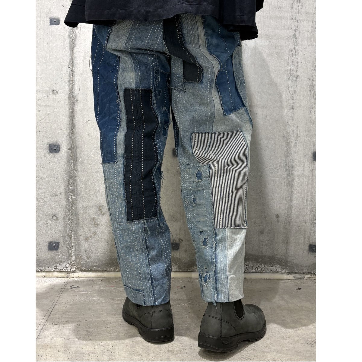 KUON Boro Denim Pleated Trousers